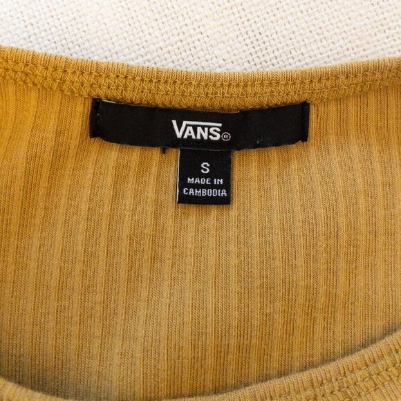 NWT Vans Mustard Ribbed Crop Top Size S Short Sleeve Stretch Casual Tee - Picture 3 of 3